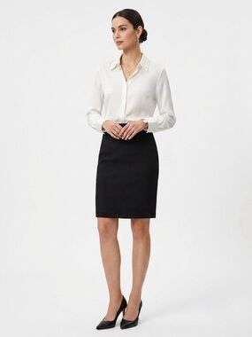 Ann Taylor Simple Black Pencil Skirt Size 12 Petite Career Office Minimalist